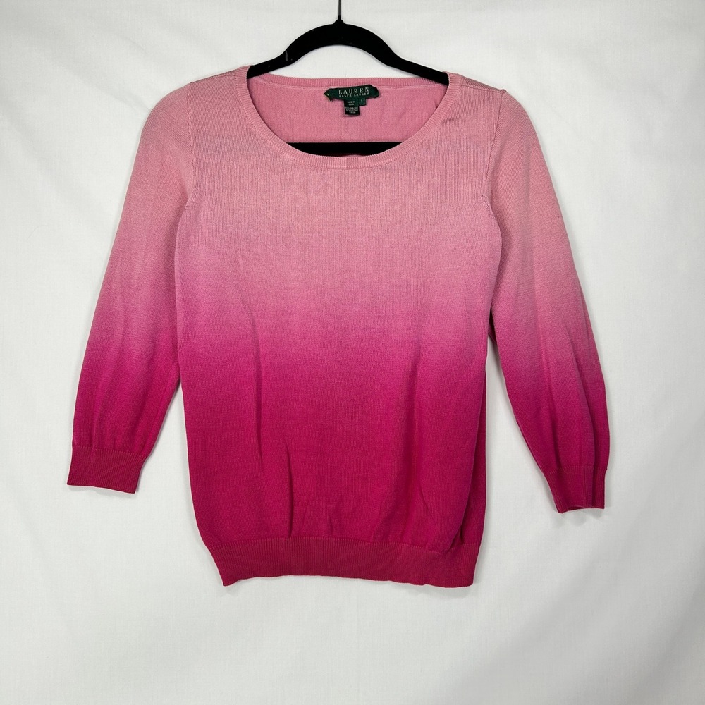 Lauren Ralph Lauren Pink Ombre Silk Cotton Knit Sweater – 3/4 Sleeve – Small